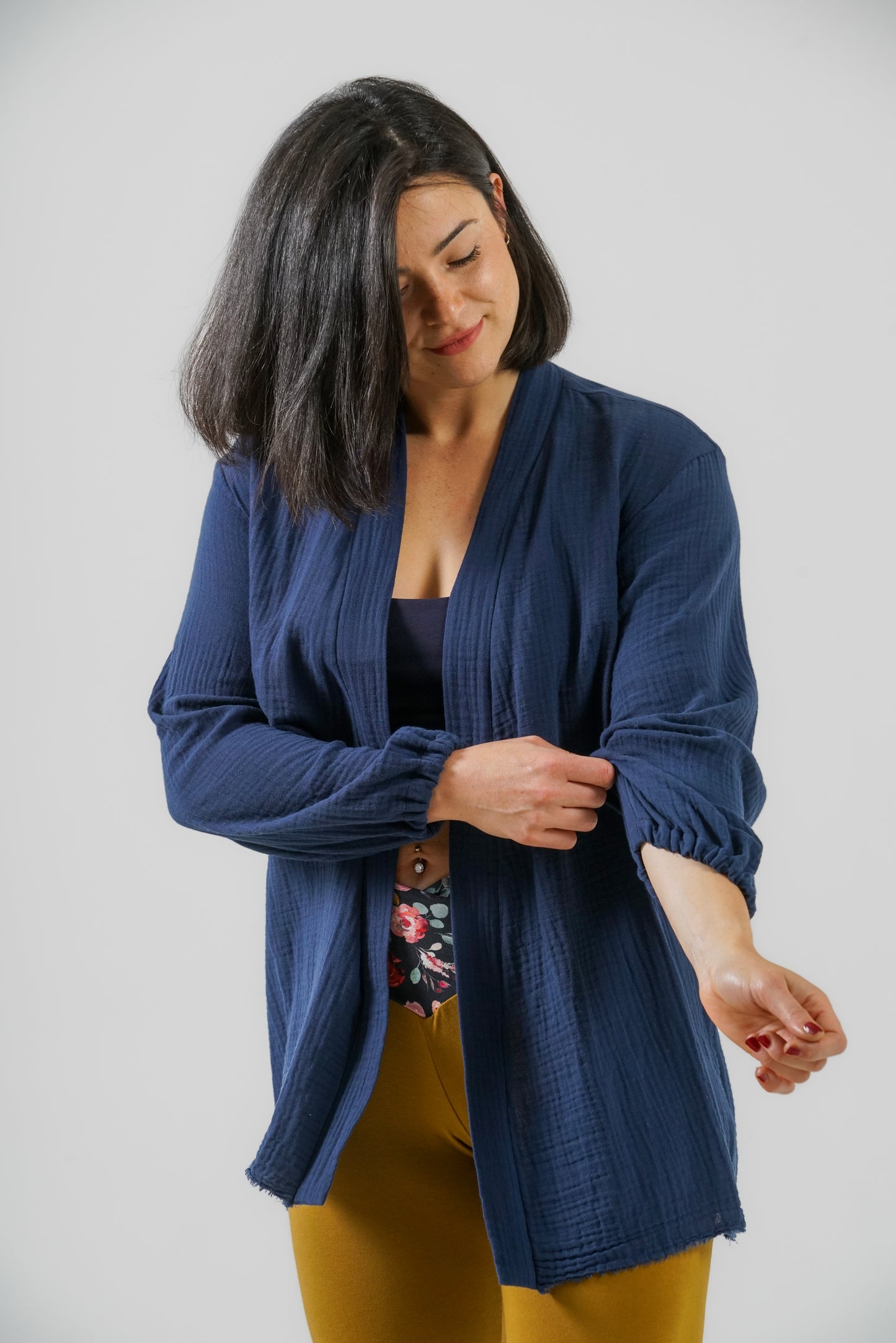 Kimonobluse "Prema" aus Bio-Baumwolle-Musselin NavyBlue