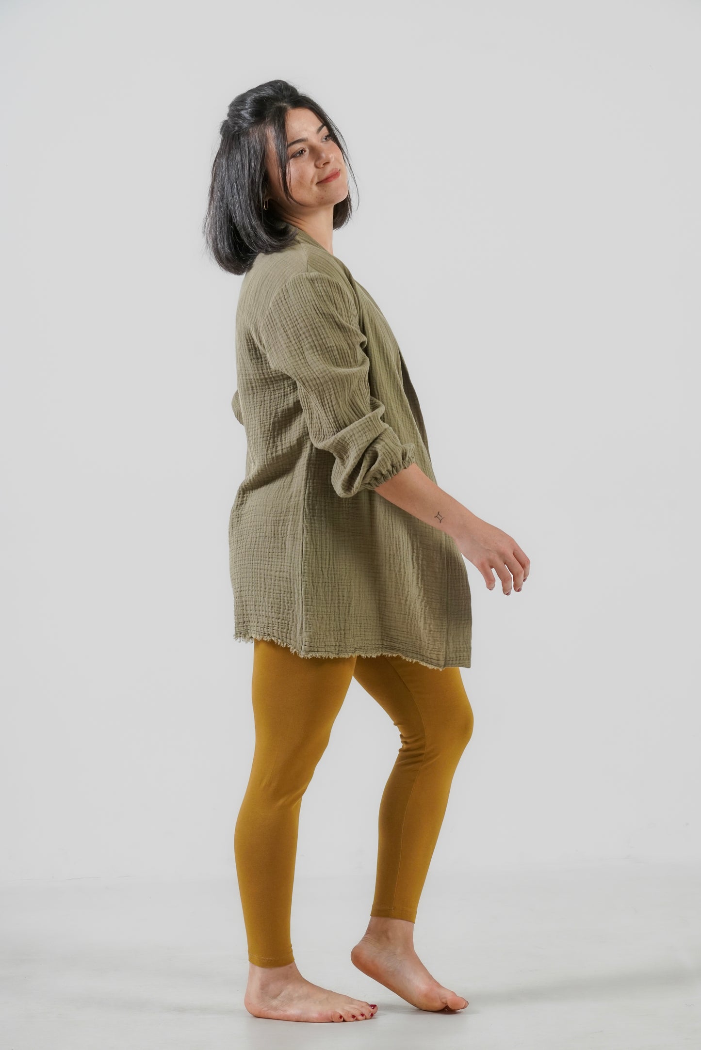 Kimonobluse "Prema" aus Bio-Baumwolle-Musselin Khaki