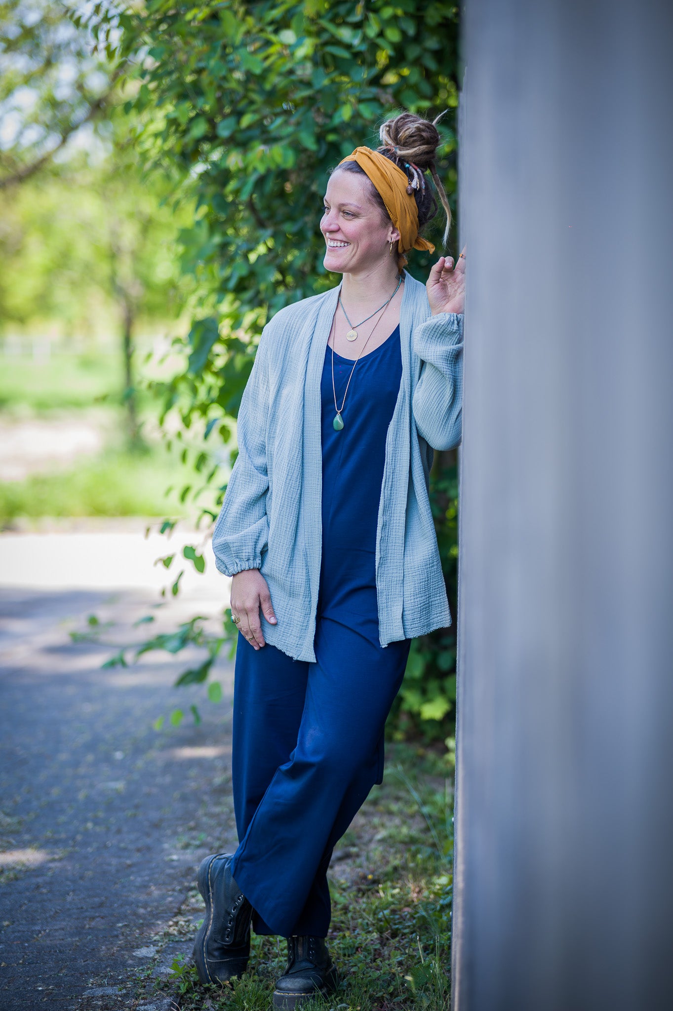 Kimonobluse Prema Mint – Rückansicht, handgenäht in der Ortenau